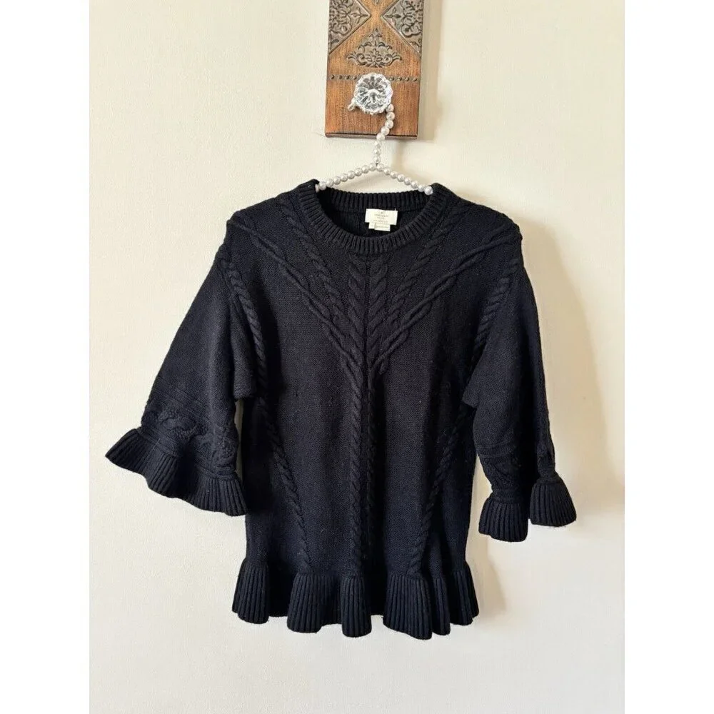 Kate Spade Womens Size XS Black Wool Cashmere Blend Ruffled Peplum Sweater
